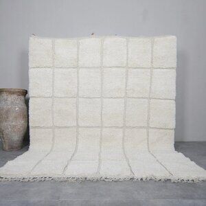 White Grid - Handcrafted Moroccan Wool Rug - 10ftx8ft